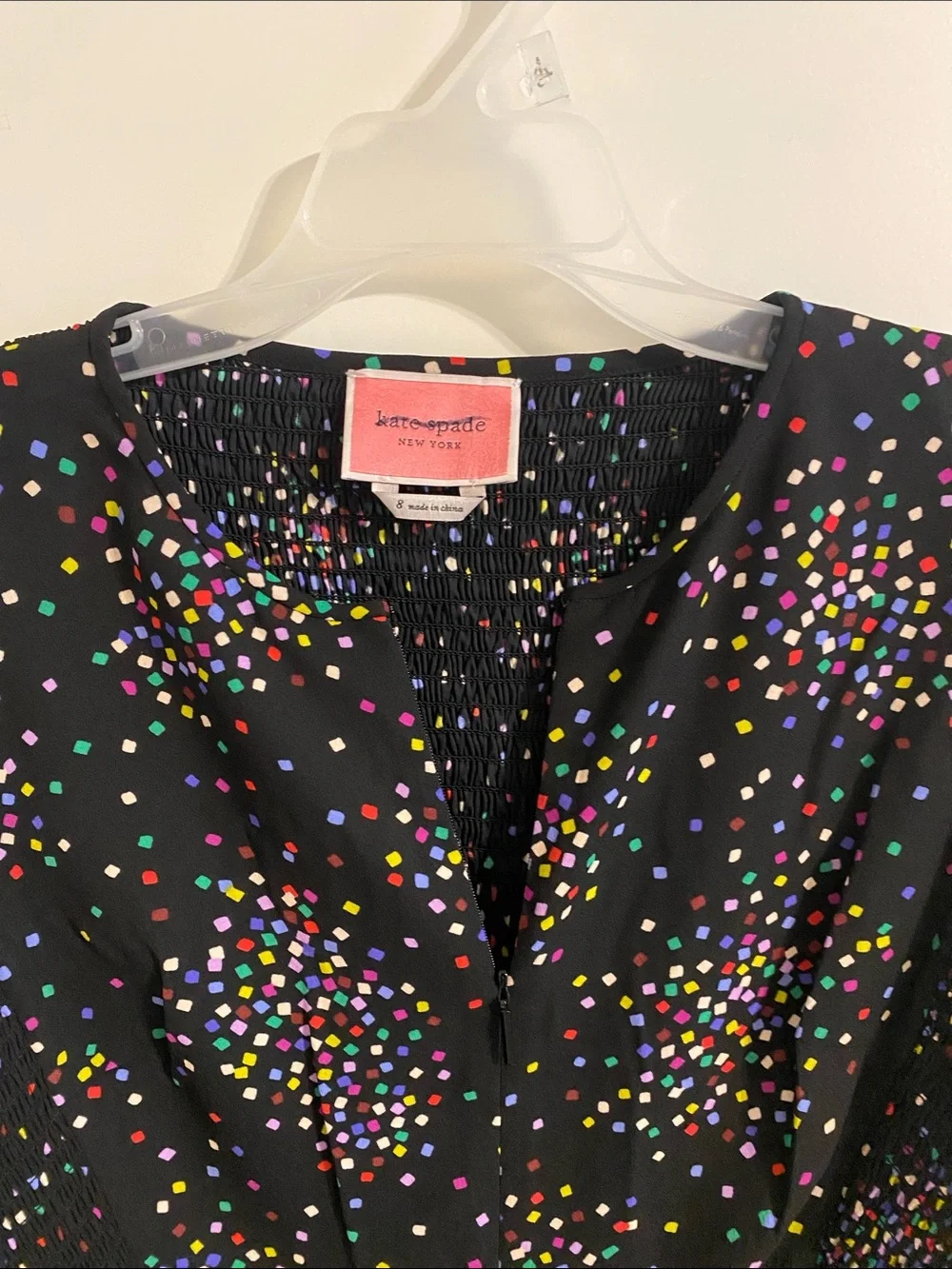 kate spade Black Multicolor Dot Long-Sleeve Peplum Dress